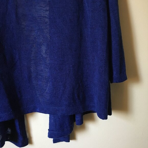 Phthalo Blue Mesh 3/4 Sleeve Open Waterfall Cardigan - Picture 8 of 14
